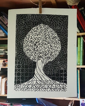 Olive Tree block print. £20 per print will go to the charity Medical Aid for Palestinians (MAP)