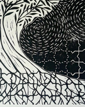 Olive Tree block print. £20 per print will go to the charity Medical Aid for Palestinians (MAP)